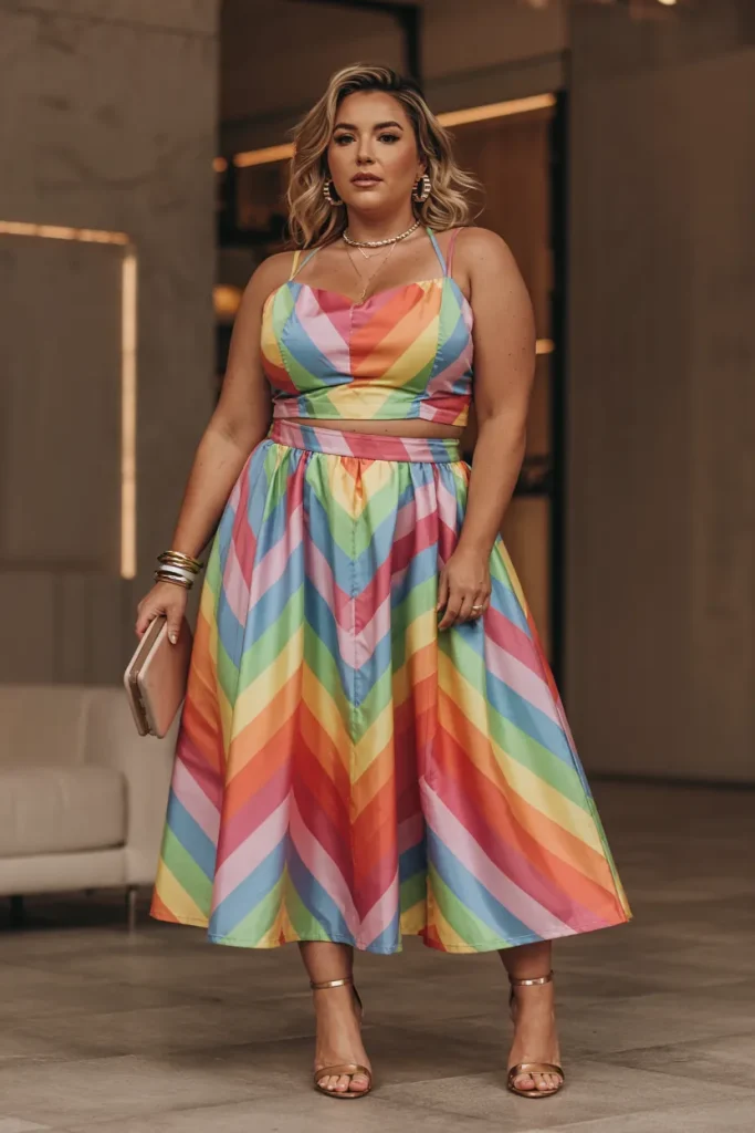 Rainbow Chevron Two Piece Midi Summer Birthday Outfit