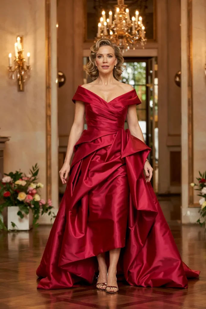 Ruby Sculptural Taffeta Mother of the Bride Dress