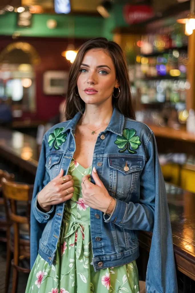 Shamrock Embroidered Denim Jacket With Sundress