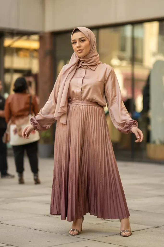 Sunset Ombre Pleated Skirt Hijabi Outfit