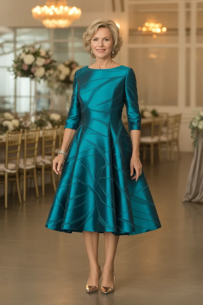 Teal Jacquard Fit and Flare Dress