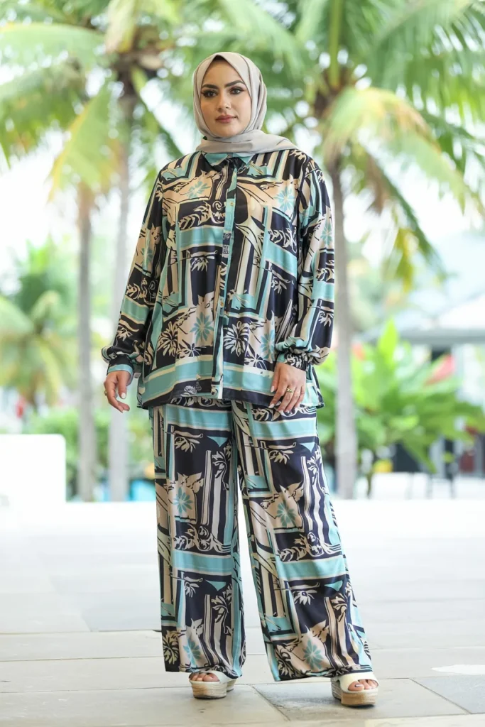 Tropical Paradise Printed Wide Leg Pants Hijabi Outfit