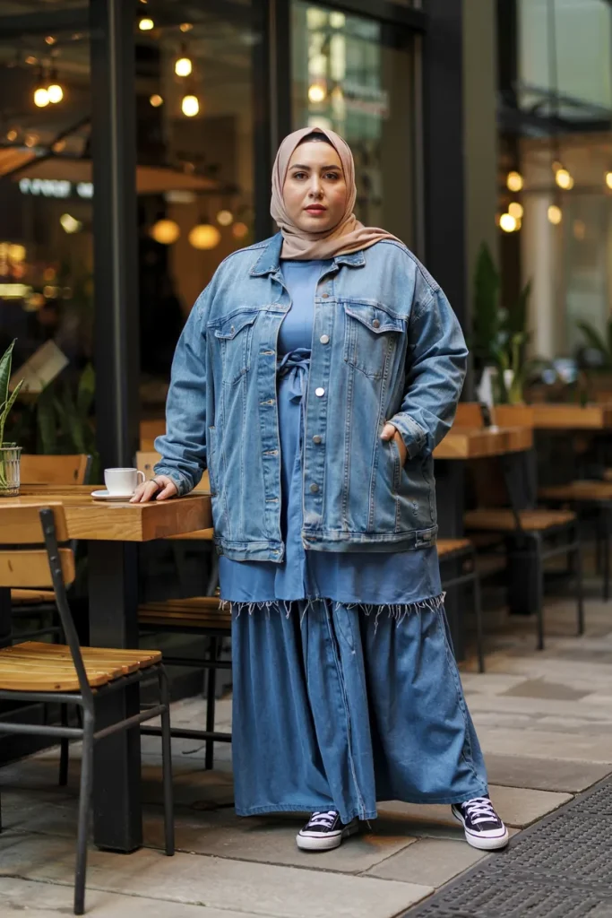 Urban Coffee Date Layered Denim Hijabi Outfit
