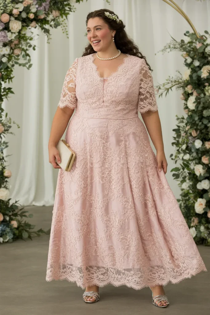 Victorian Inspired Lace Plus Size Beach Formal Wedding Guest Dress
