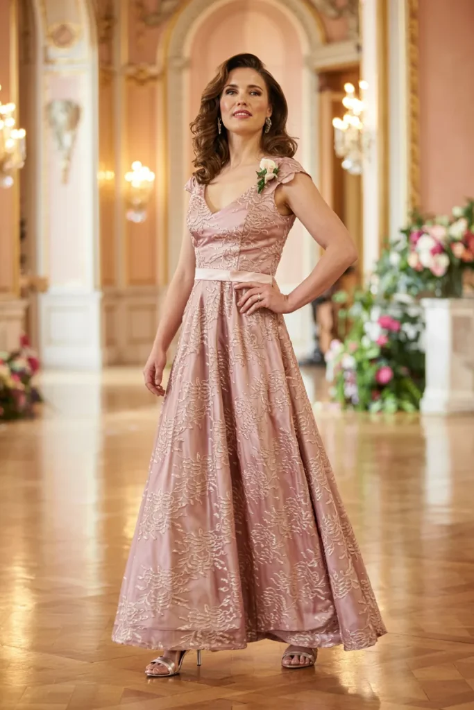 Vintage Inspired Dusty Rose Lace A Line Mother of the Bride Dress