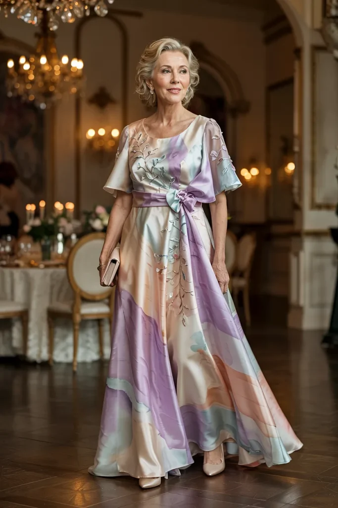 Watercolor Silk Organza Cascade Evening Mother of the Bride Dress