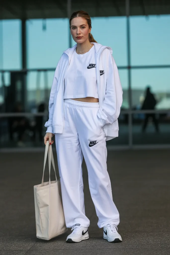 White Loungewear Set with Nike Shoes