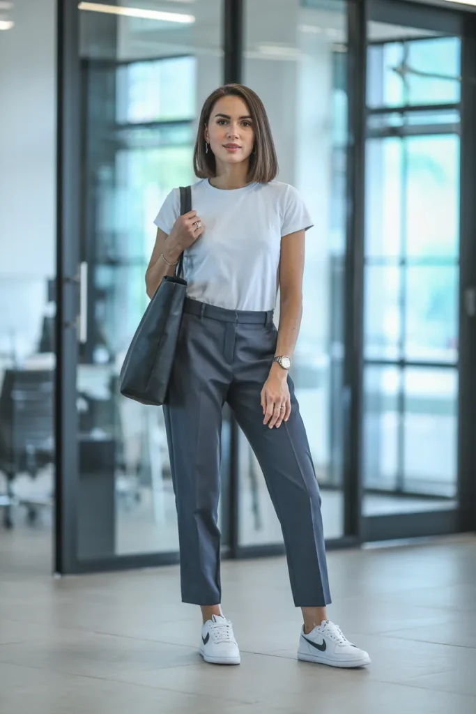 White T Shirt with Formal Dress Pant and Nike Shoes
