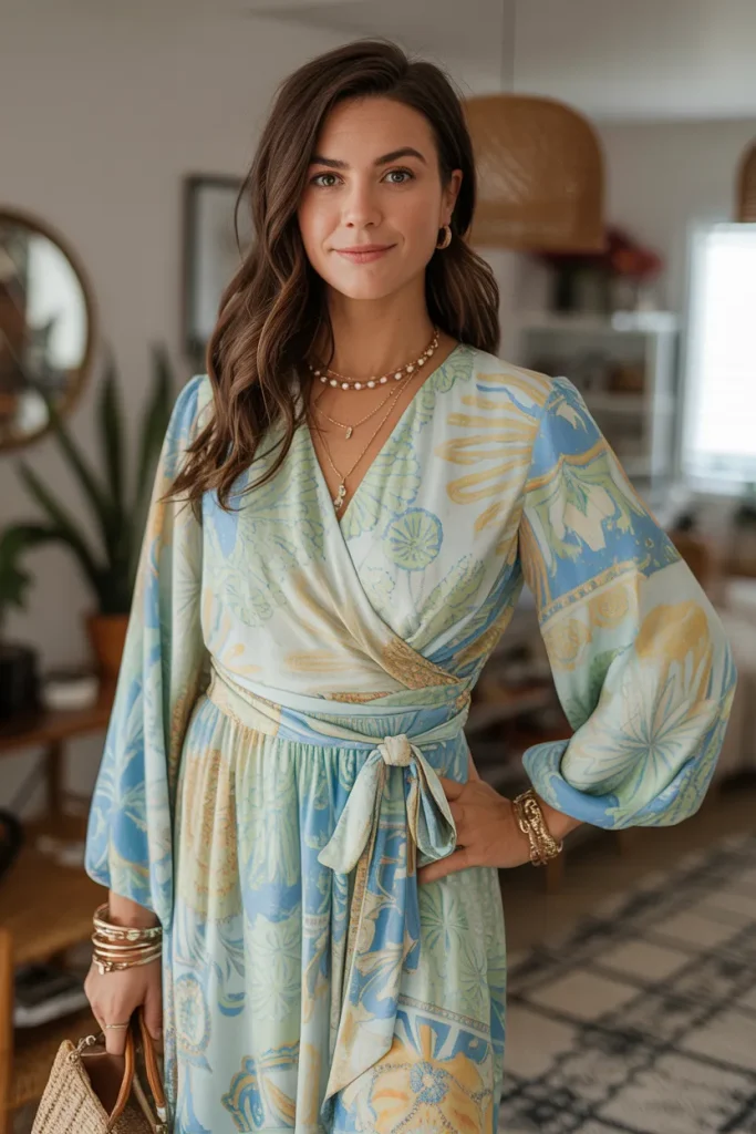 Anthropologies Printed V Neck Wrap Dress