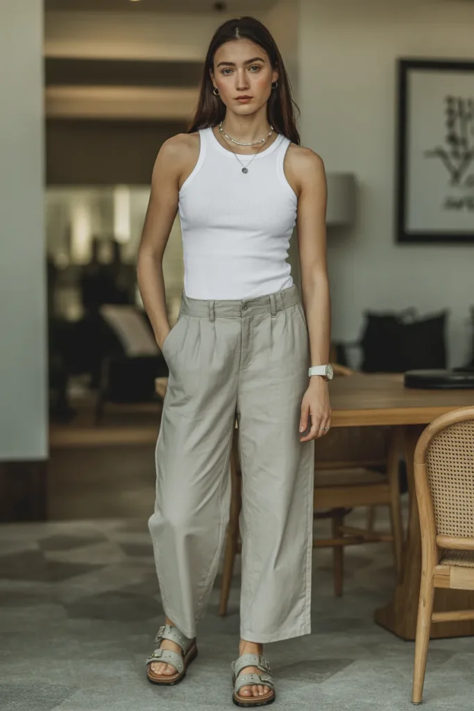Basic Tank Top Linen Trousers