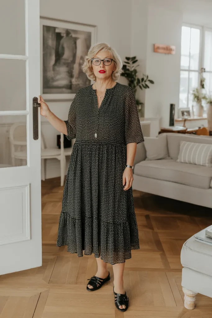 Black Dotted White Casual Dress