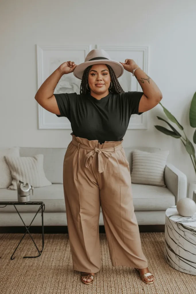 Black T Shirt with Paper Bag Pants