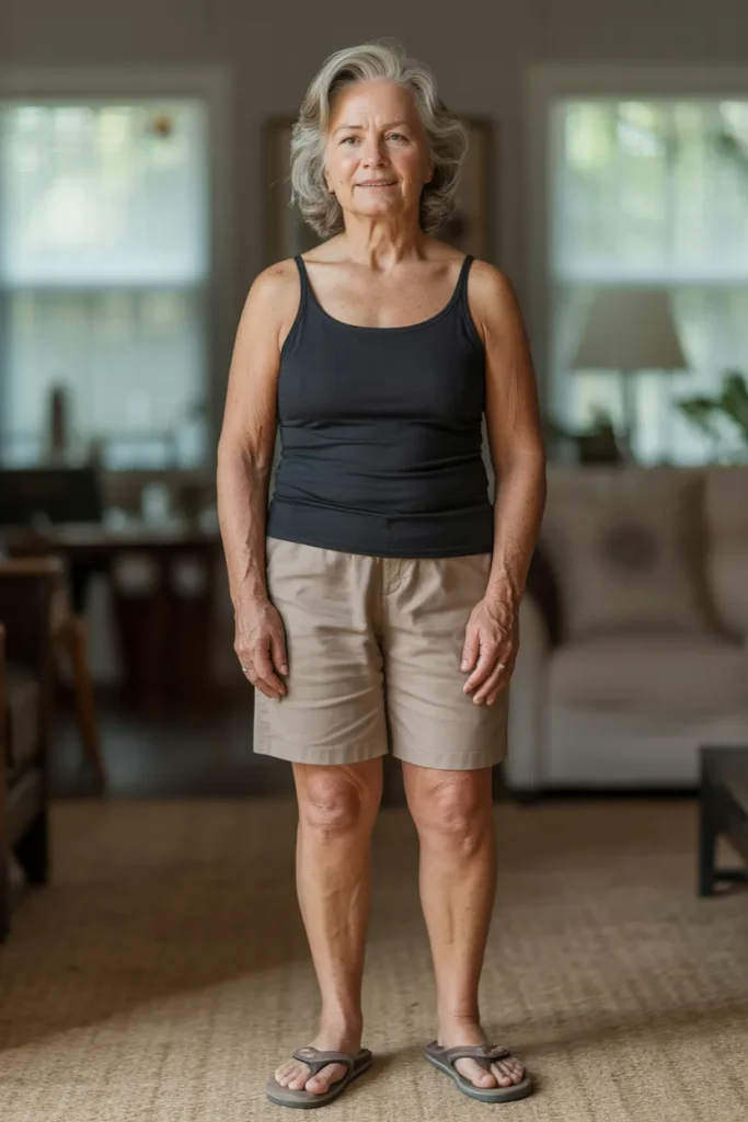 Black Tank Top with Shorts and Flip Flop