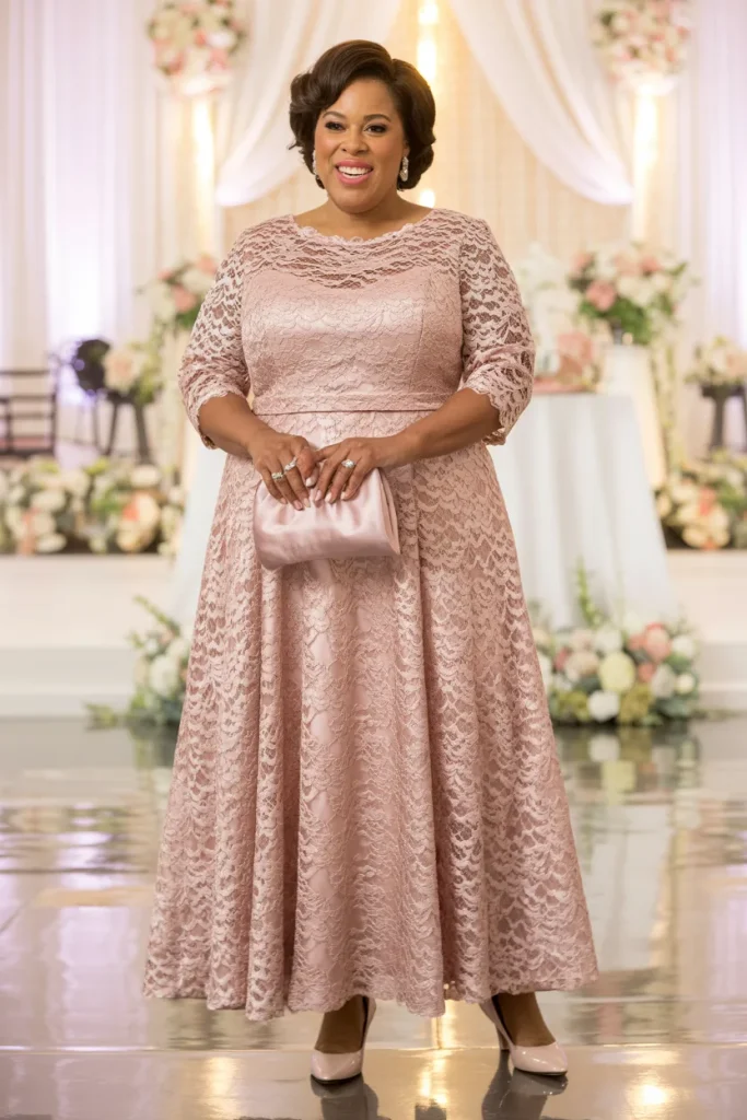 Blush Pink Lace Gown for Plus Size Mother of the Bride