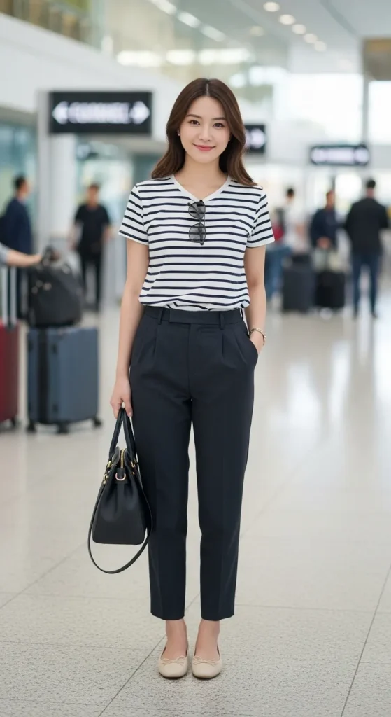 Casual Stripe T Shirt with Trouser and Ballet Flats