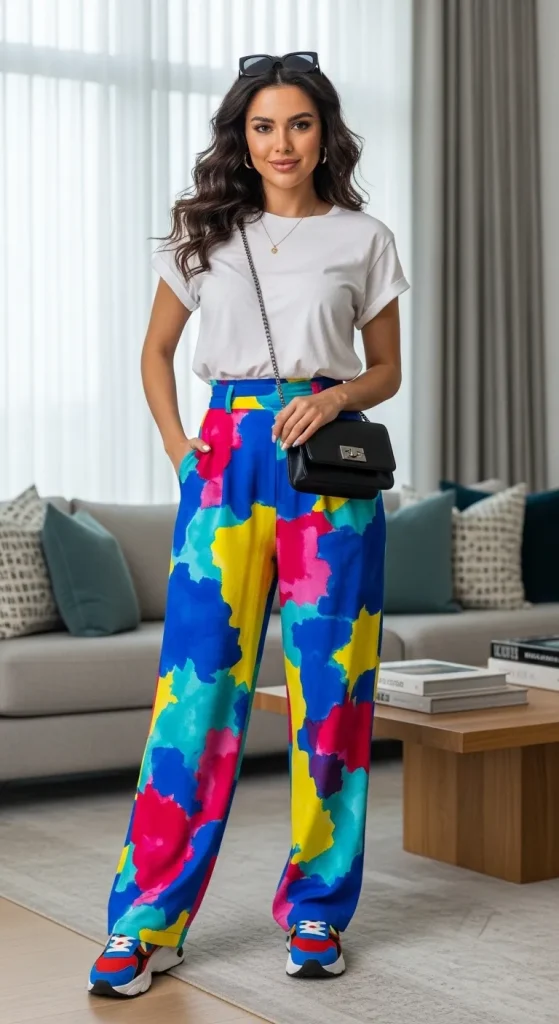 Casual White Top with Multicolor Pant and Shoes 1