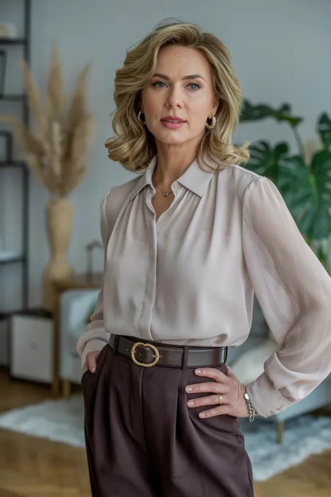 Chiffon Blouses with High Waisted Trousers
