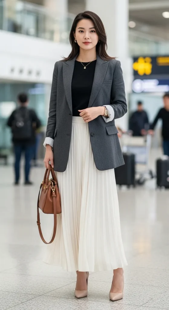 Classy Top with Long Skirt Over Premium Blazer