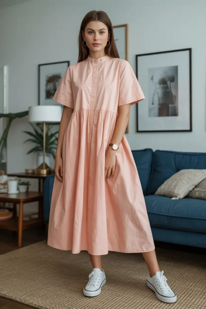 Cotton Midi Dress with Sneakers