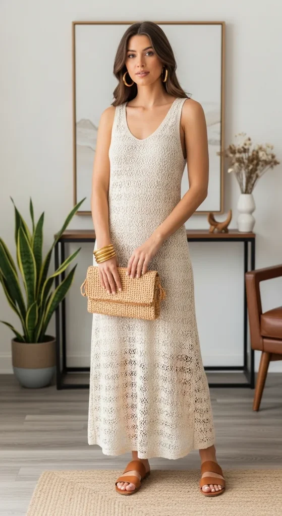 Cream Crochet Maxi Dress