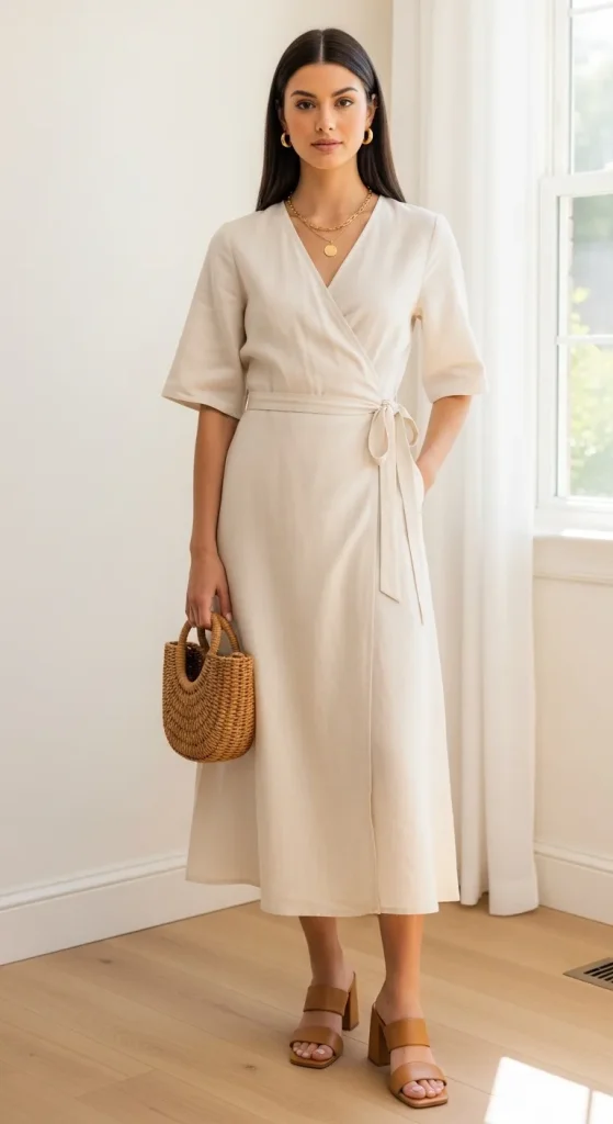 Cream Linen Wrap Dress