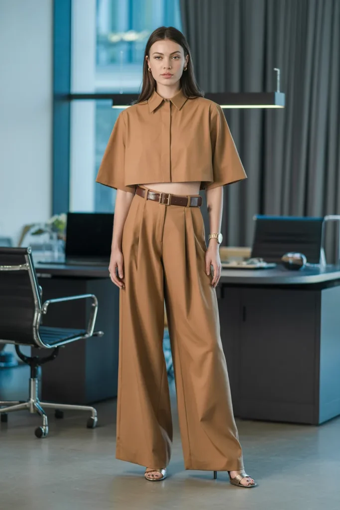 Cropped Blouse with Wide Leg Pants