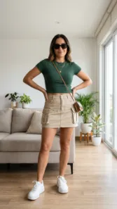 Cropped T Shirt with Cargo Skirt