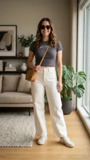 Cropped T Shirt with White Leg Jeans