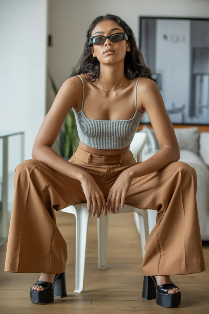 Cropped Top and Wide Leg Trousers