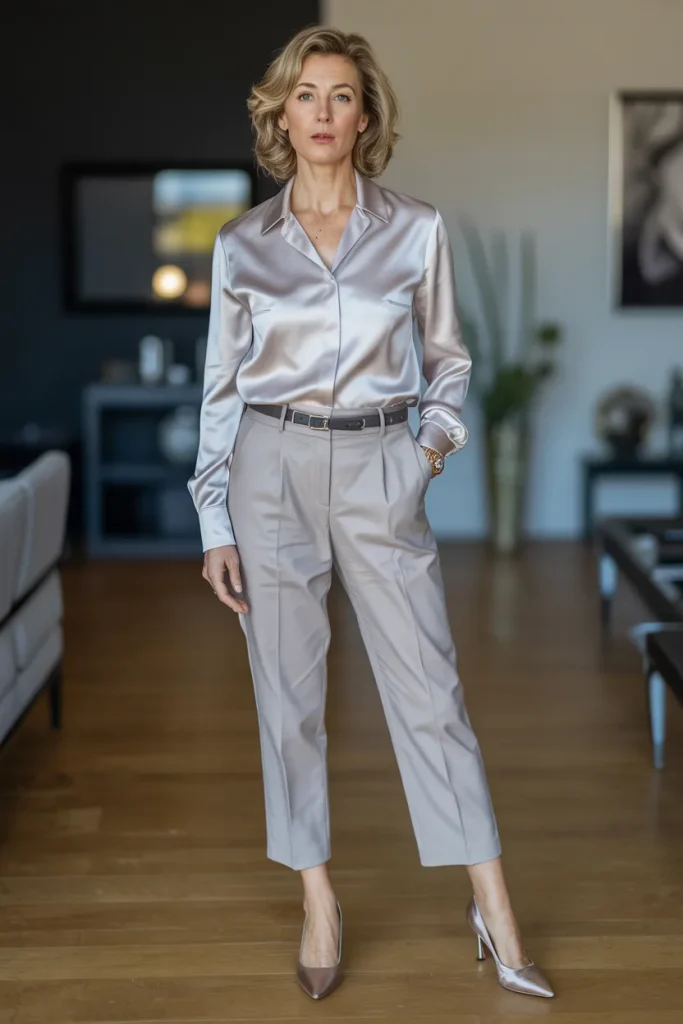 Cropped Trousers and Silk Blouses