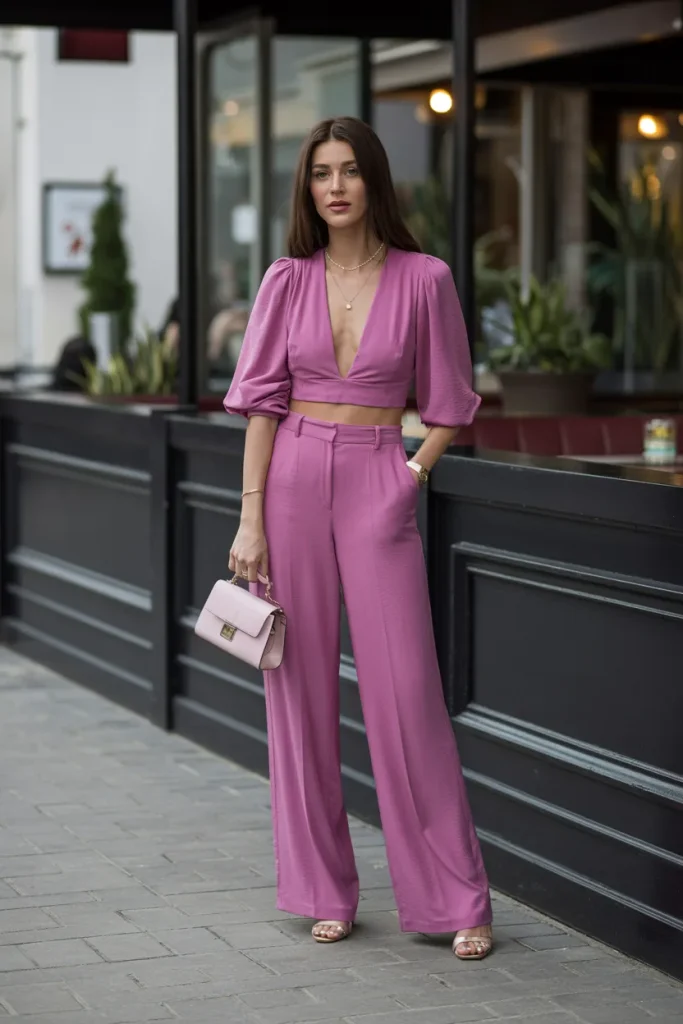 Deep V Neck Co Ord Set for Date Outfit in Spring