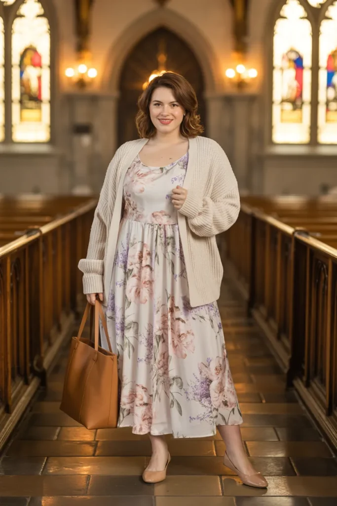 Elegant Cardigan Over Floral Dress