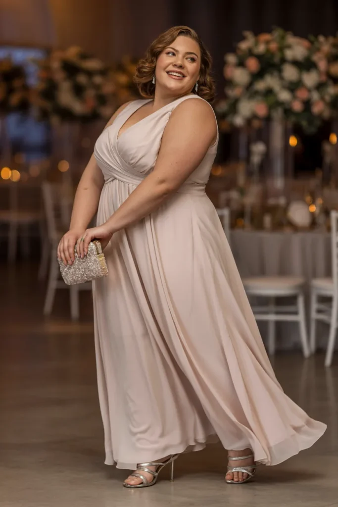 Elegant Chiffon Sleeveless Floor Length Dress with Clutch