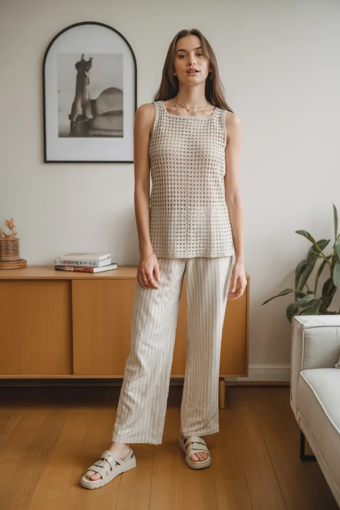 Elegant Crochet Summer Top with Pants