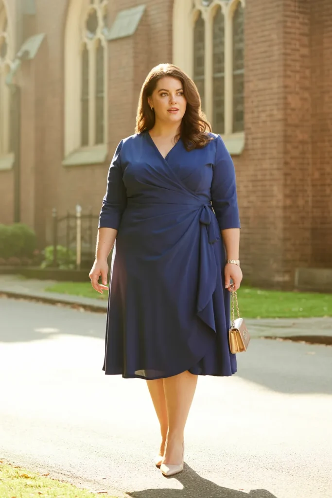 Elegant Navy Blue Wrap Dress