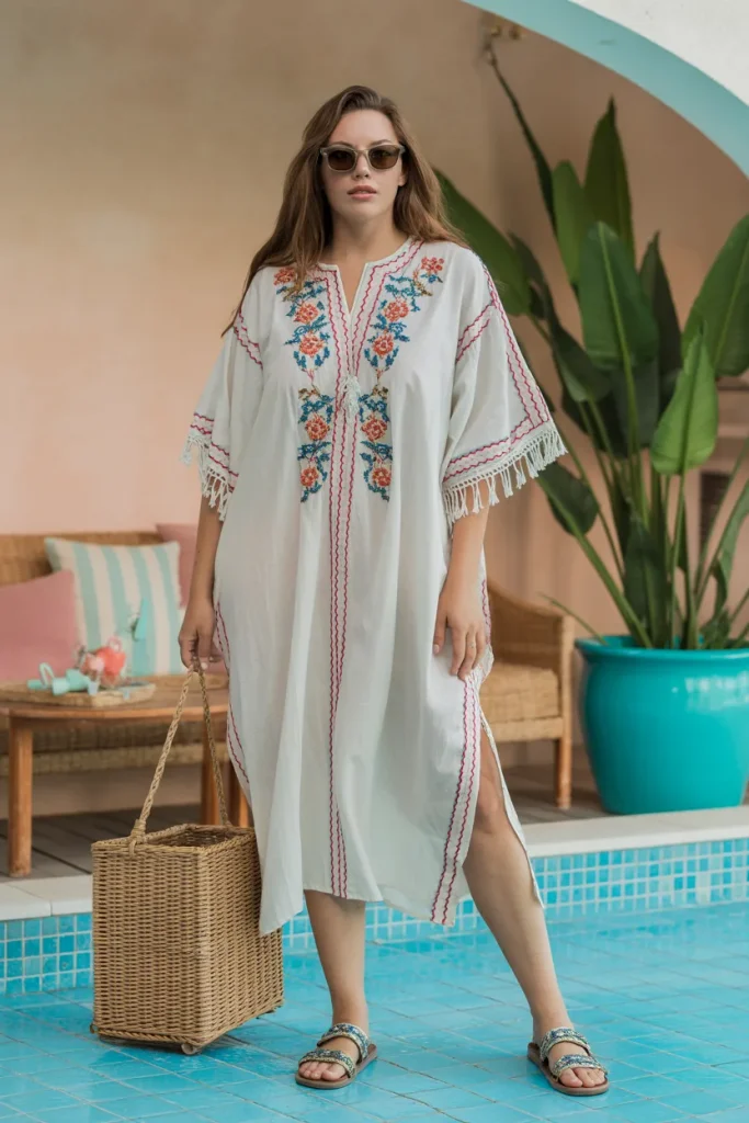 Embroidered Kaftan Dress for Poolside Lounging