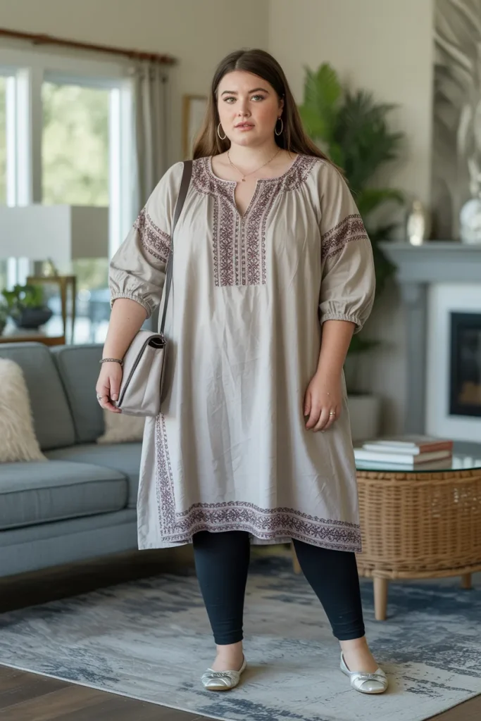 Embroidered Tunic Dress for Casual Outings