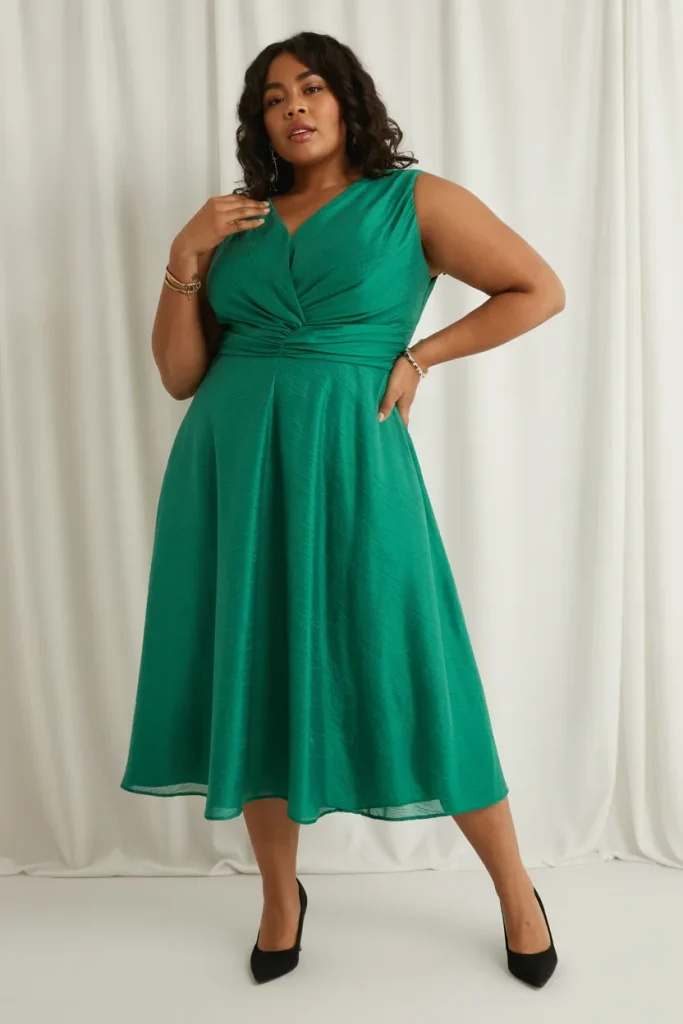 Emerald Green Midi Dress with Black Heels