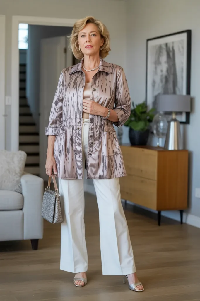 Flare Printed Jacket with White Trouser