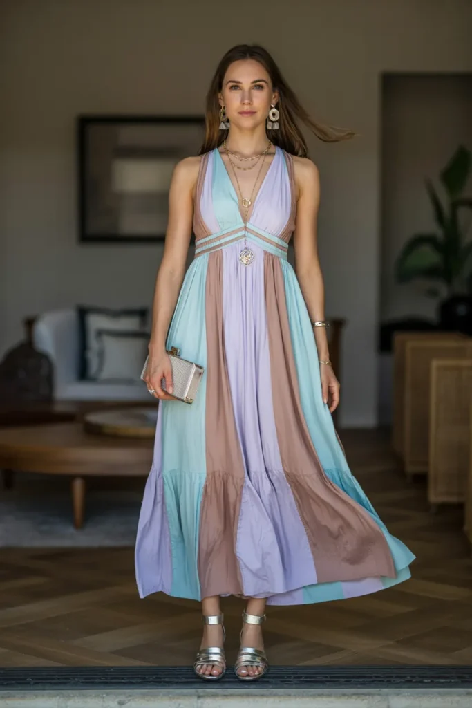 Flowing Maxi Dress with Metallic Sandal