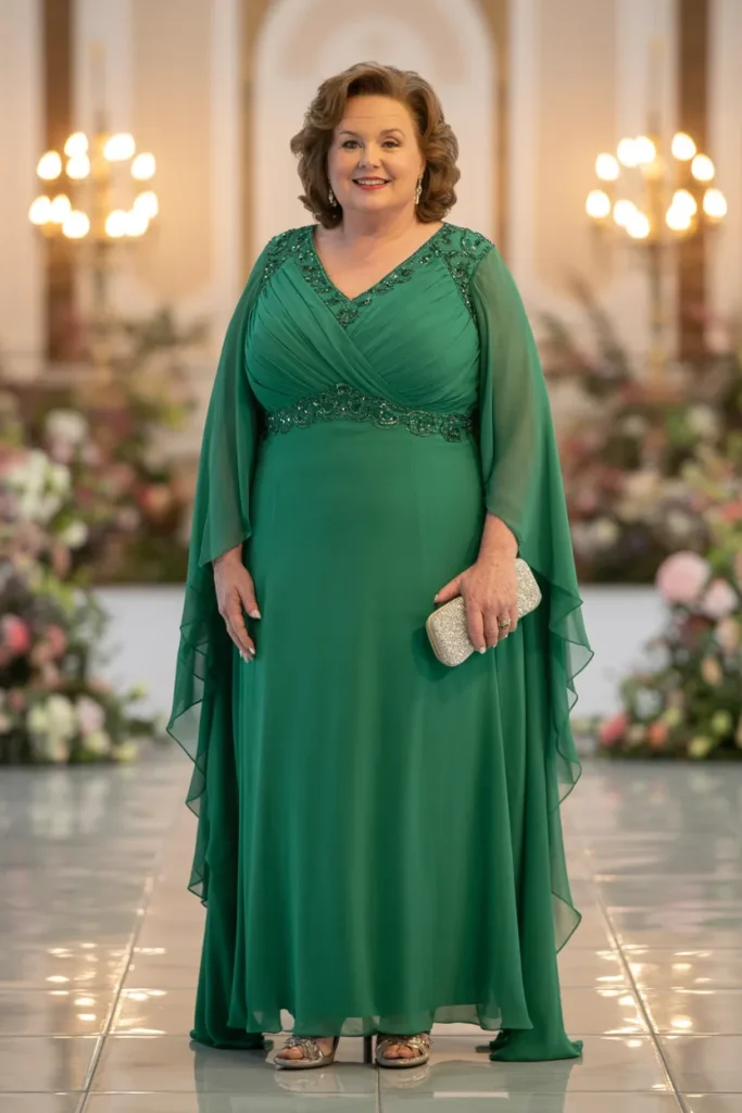 Green Chiffon Gown with Beadwork