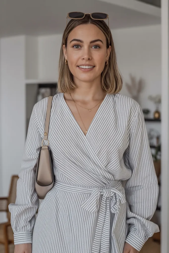 HMs Striped V Neck Wrap Dress