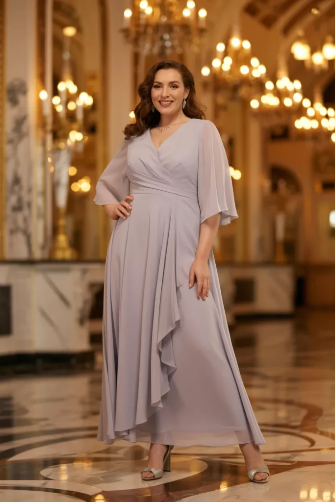 Half Sleeved Chiffon Long Plus Size Dress