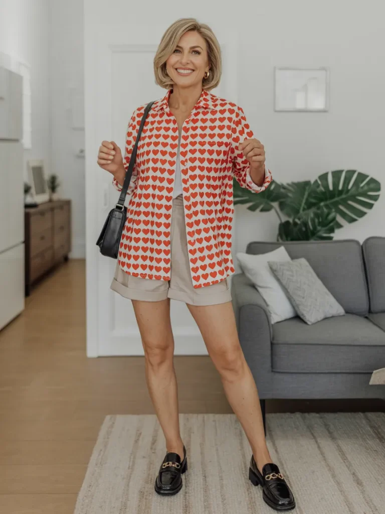 Heart Printed Shirt with Shorts and Premium Loafers