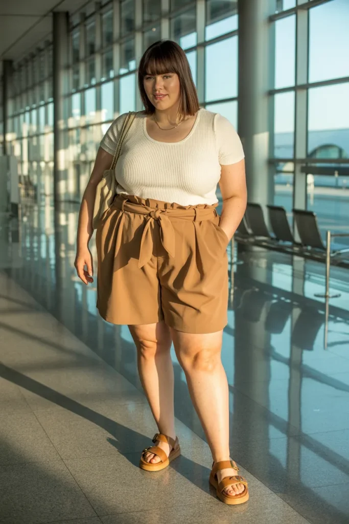 Knit Tops with Paperbag Shorts