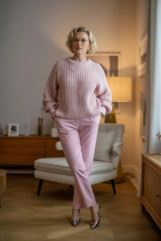 Knitted Sweater with Pink Trouser