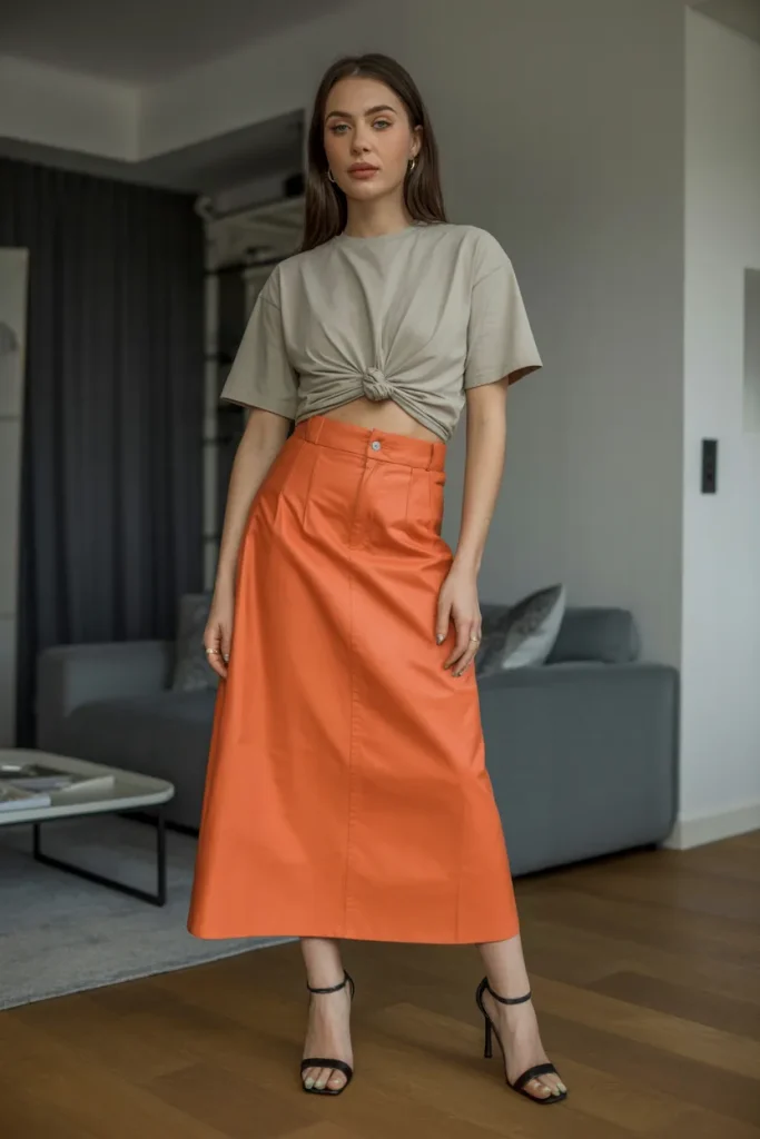 Knotted Tee and High Waisted Skirt