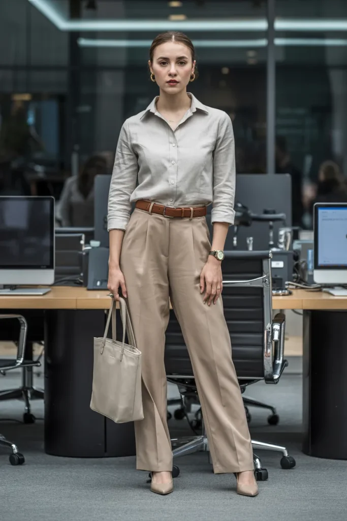 Linen Button Up Shirt with High Waisted Trousers