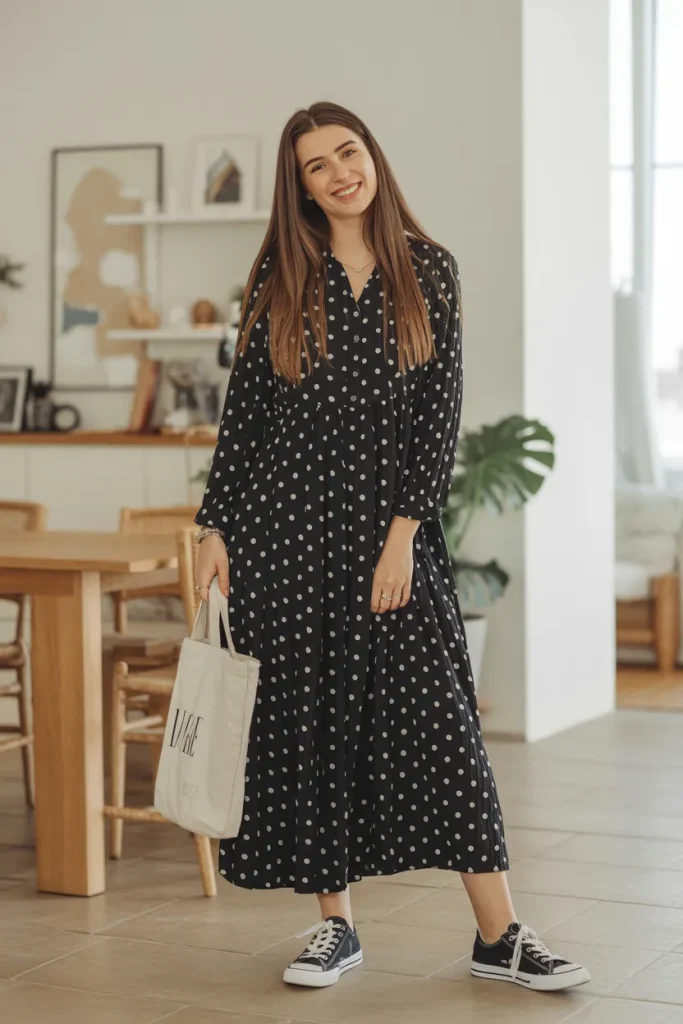 Long Polka Dot Dress with Sneaker