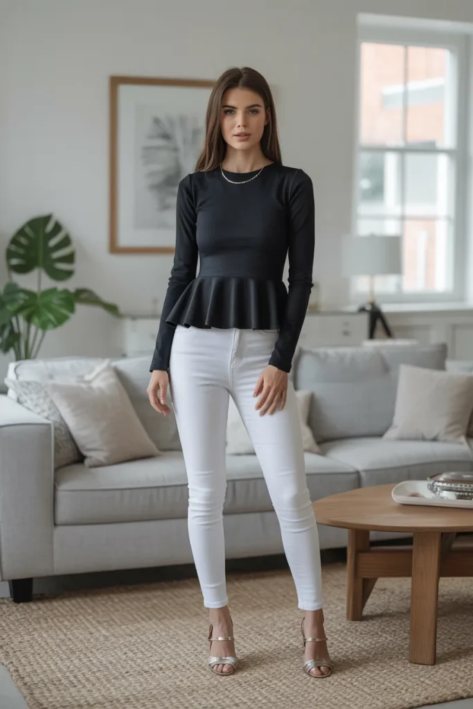 Long Sleeve Peplum Top with White Jeans